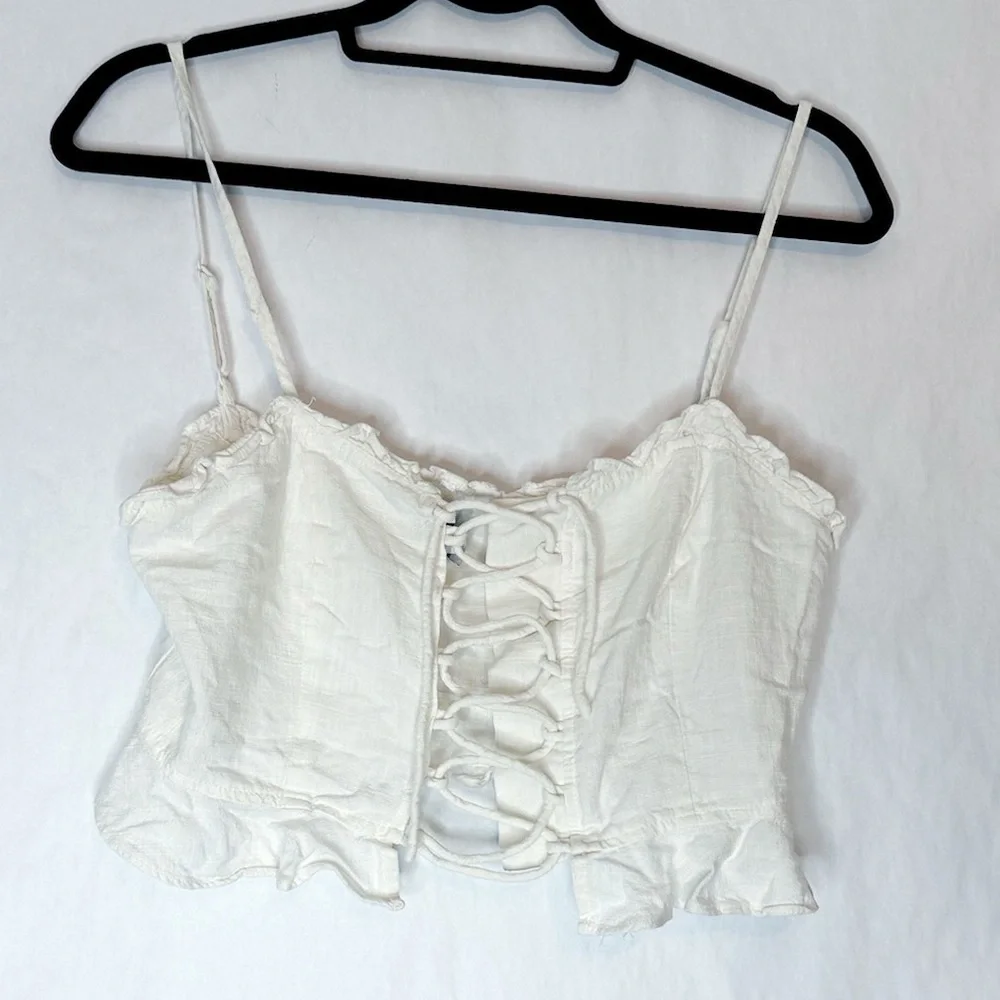 Princess Polly Daphne Linen Spaghetti Strap Ruffle Crop Top in US Size 10
